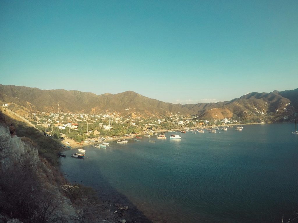 Viewpoint of the sea, beach, mountains in Santa Marta, Colombia. 4 weeks and Carnival in Colombia