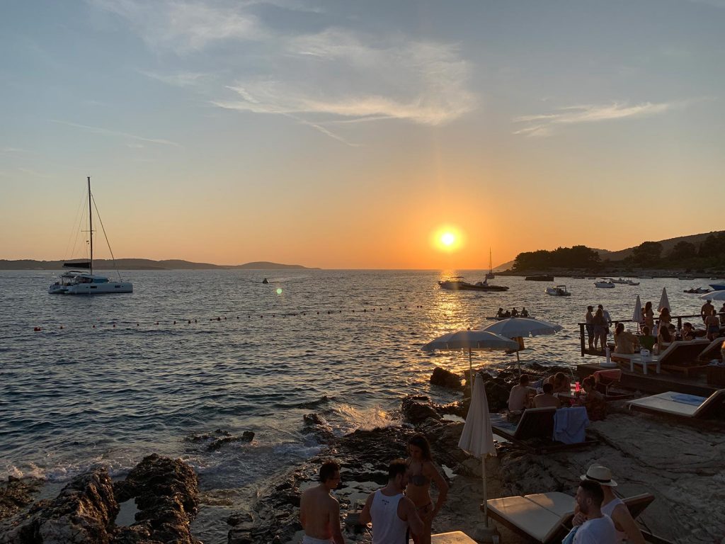 Sunset at beach in Hvar, Croatia. The booze cruise in Split that wasnt