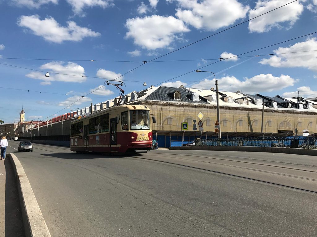 Tram passing by a street in St. Petersburg, Russia. St Petersburg & The Red Arrow to Moscow