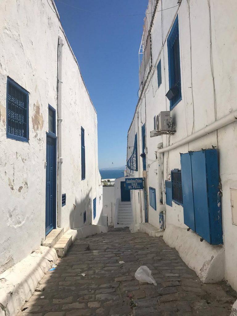 White and blue neighborhood in Sidi Bou Said, Tunisia. Tunisia and not taking travel advice seriously