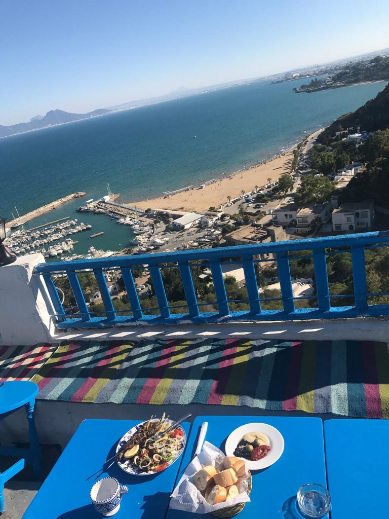 Local dish served with a view in Sidi Bou Said, Tunisia. Tunisia and not taking travel advice seriously
