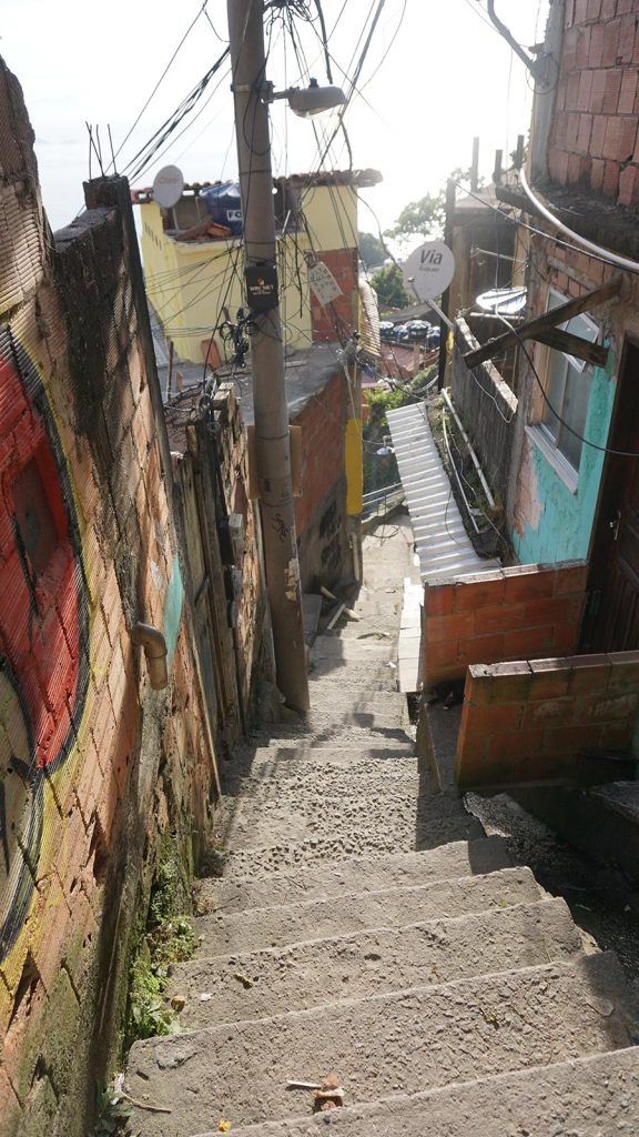 Stairs going down a favela neighborhood in Rio de Janeiro, Brazil. The best sunrise hike in the world
