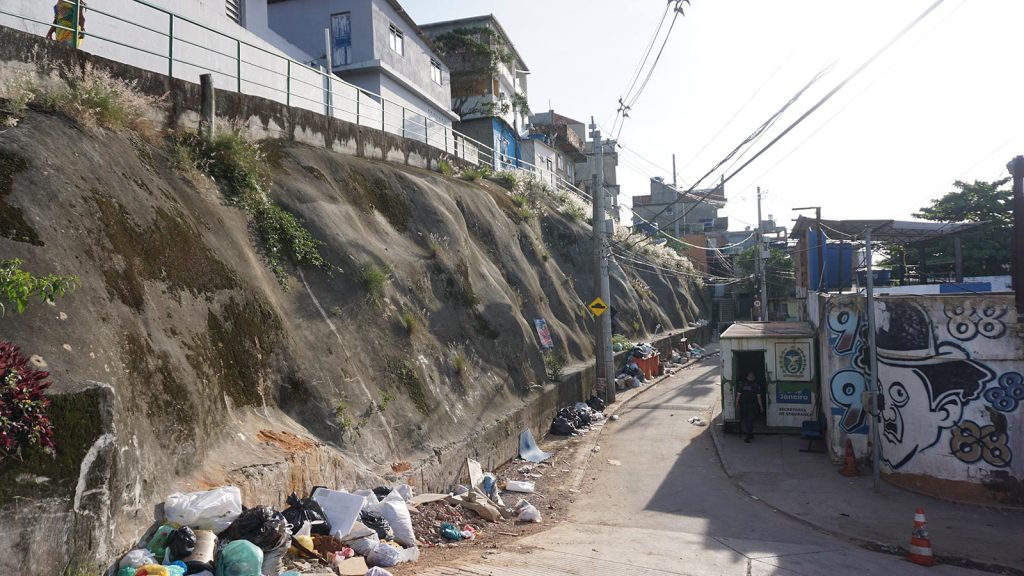 A favela neighborhood full of trash in Rio de Janeiro, Brazil. The best sunrise hike in the world