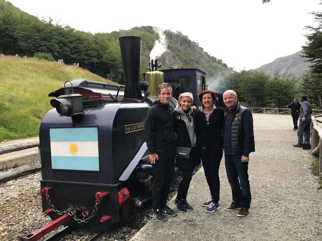 David Simpson and family at Train of the End of the World in Ushuaia, Argentina. Cape Horn on the Cruise to the end of the world