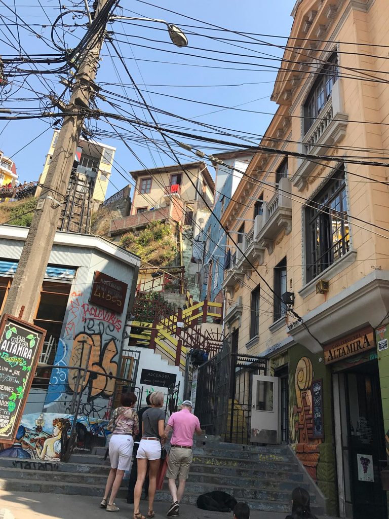 Family passing thru a neighborhood in Valparaiso, Chile. Valparaiso & The Cruise to the end of the World pt3
