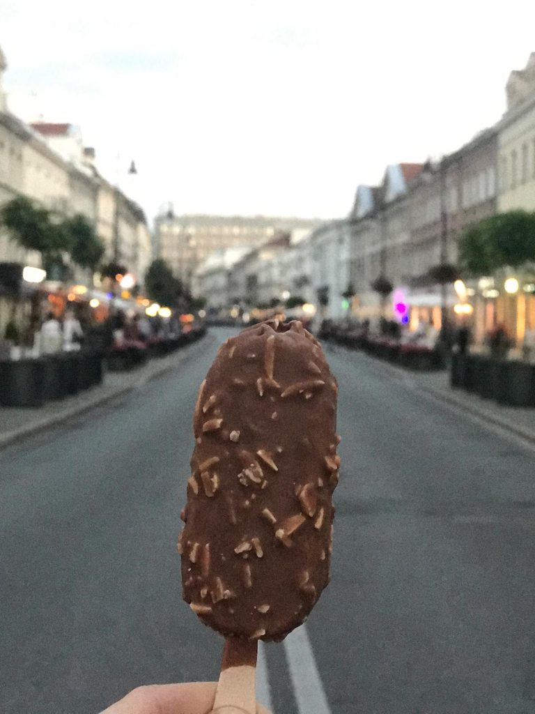 Chocolate covered ice cream on stick in Warsaw, Poland. Minsk & Warsaw