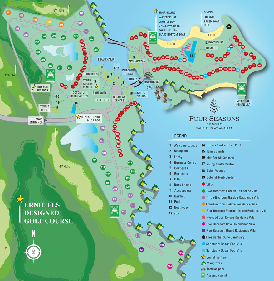 Map of Four Seasons Resort in Mauritius. Where to stay in Mauritius, the best resort in Mauritius