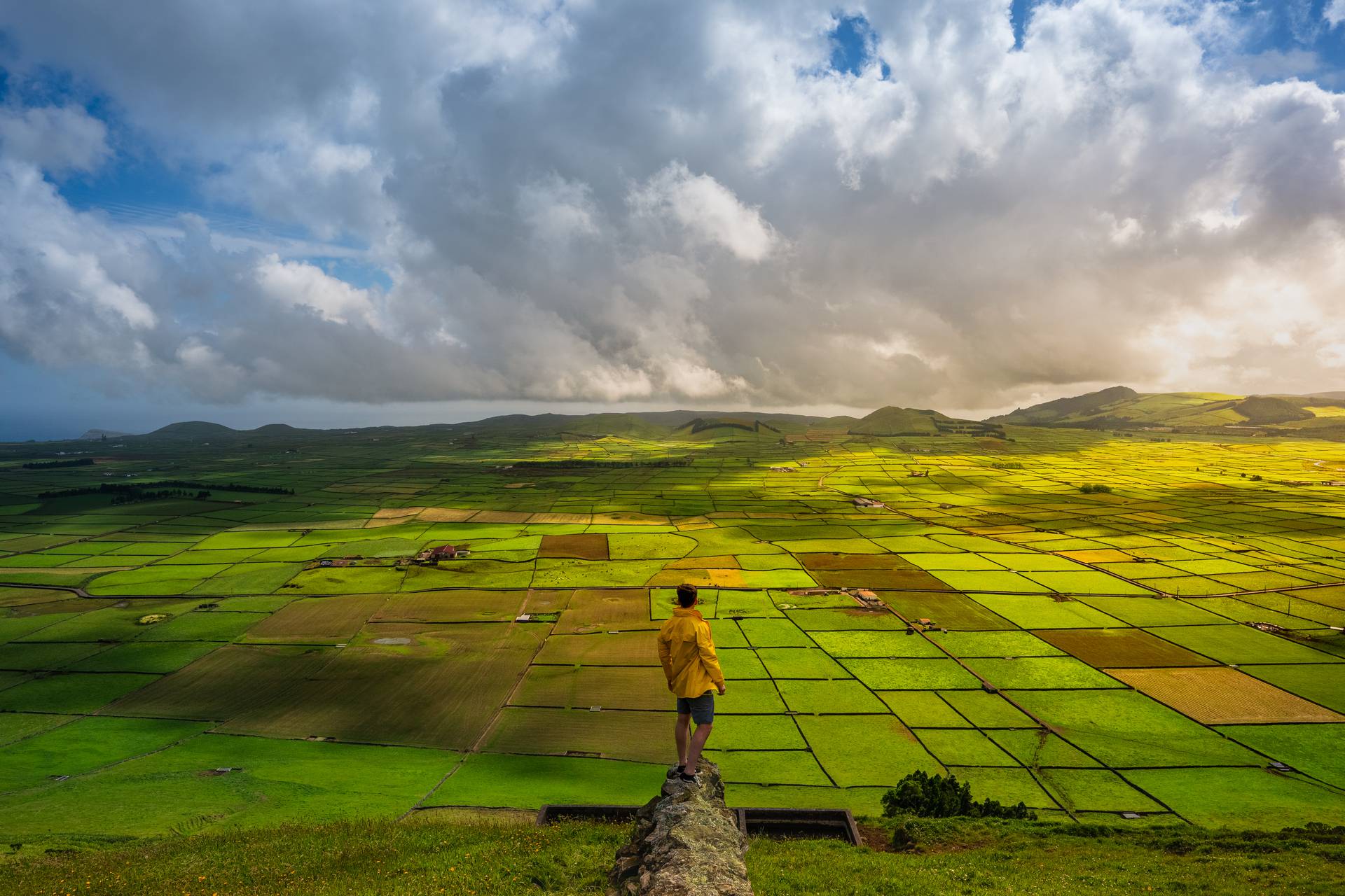 David Simpson looking over green fields in Terceira Island, The Azores. Is the Azores just Ireland in disguise
