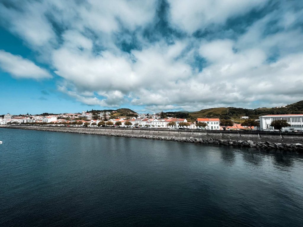 Houses by the bay in Horta, The Azores. Camping in volcano Pico, Portugal’s highest mountain