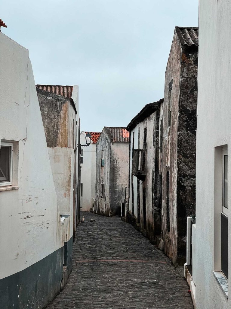 Houses by an empty street in Corvo, The Azores. Corvo & an insane Tinder story