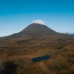Aerial view of lake and mountain in Pico, The Azores. Pico views and trouble parking at the whaling museum
