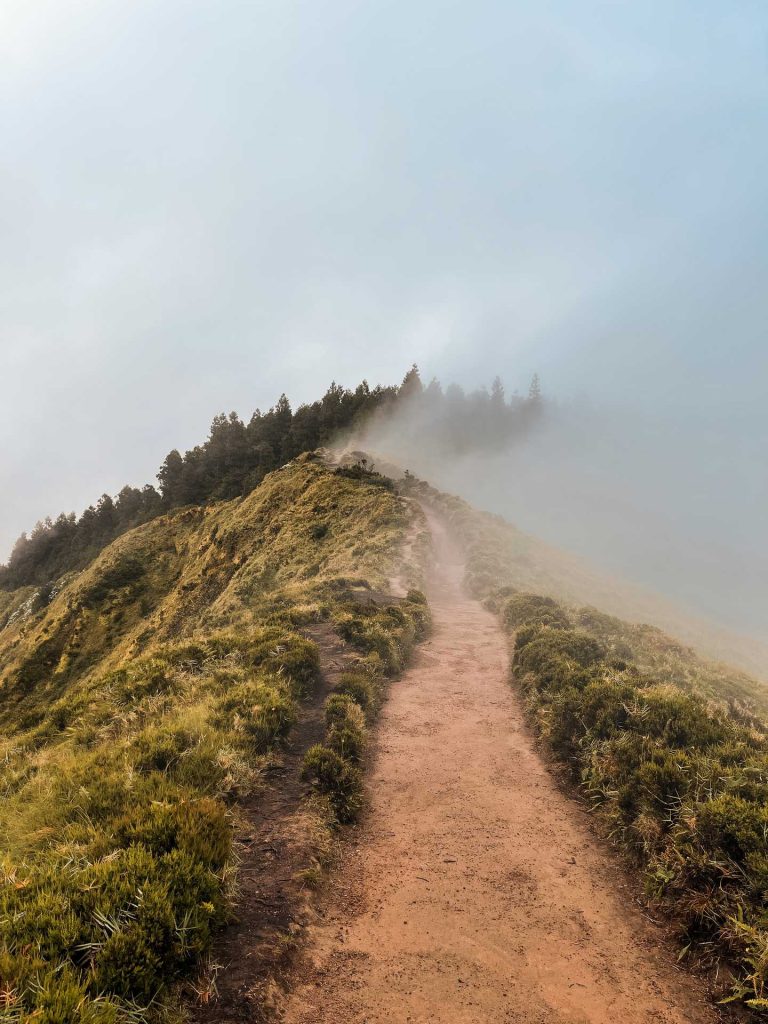 Cloudy path on top of the mountain in Miguel, The Azores. A day on San Miguel
