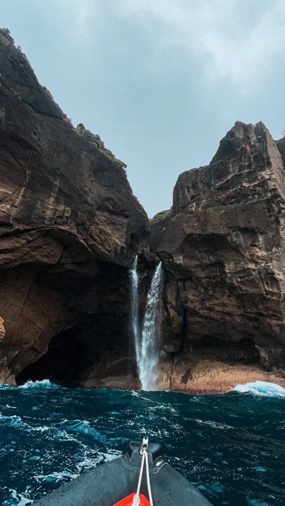 Waterfall by the sea in Corvo, The Azores. Corvo & an insane Tinder story