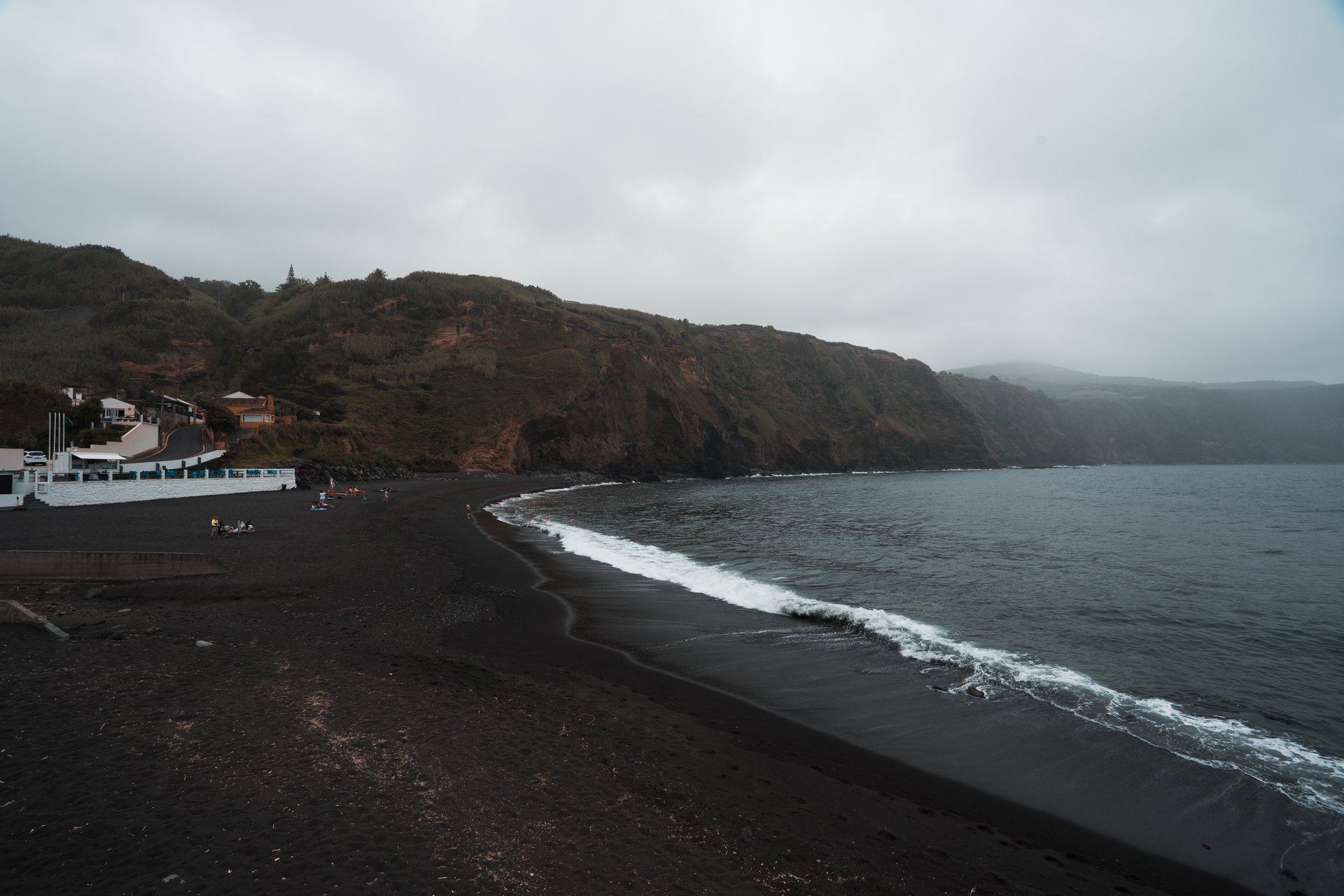 Beach with black sand in Miguel, The Azores. A day on San Miguel