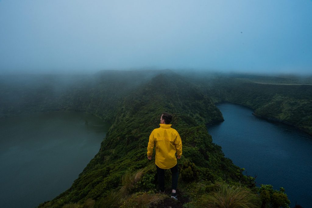 David Simpson looking at a foggy lake in Flores, The Azores. 2 days looking at mist in Flores