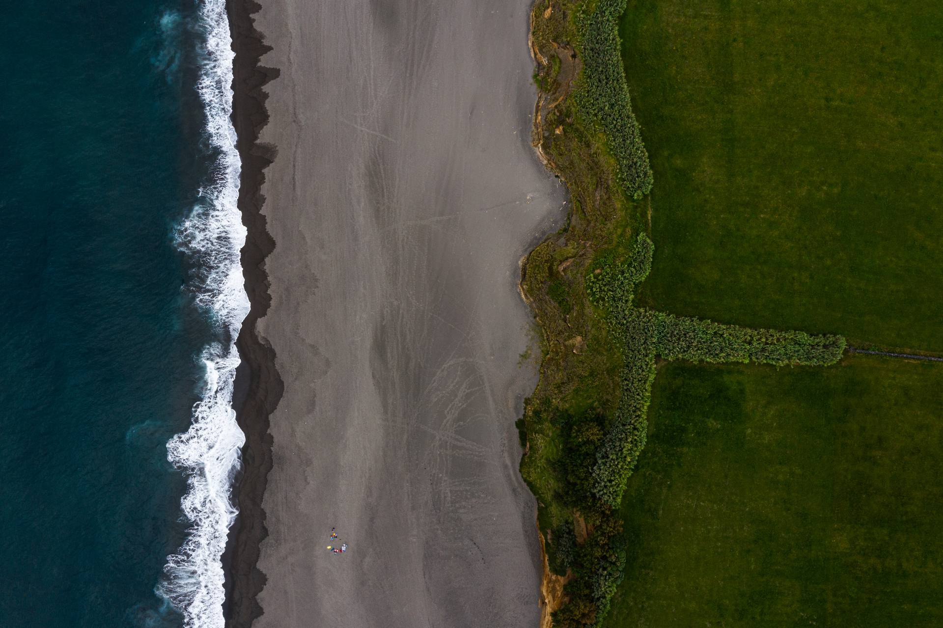 Aerial view of fields and beach in Miguel, The Azores. A day on San Miguel