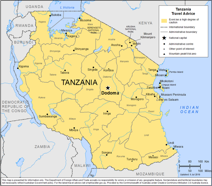 Government entry advise map of Tanzania. The Serengeti
