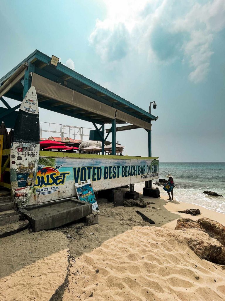 Beach bar on a sunny day in Sint Maarten. Unexpected access into Anguilla