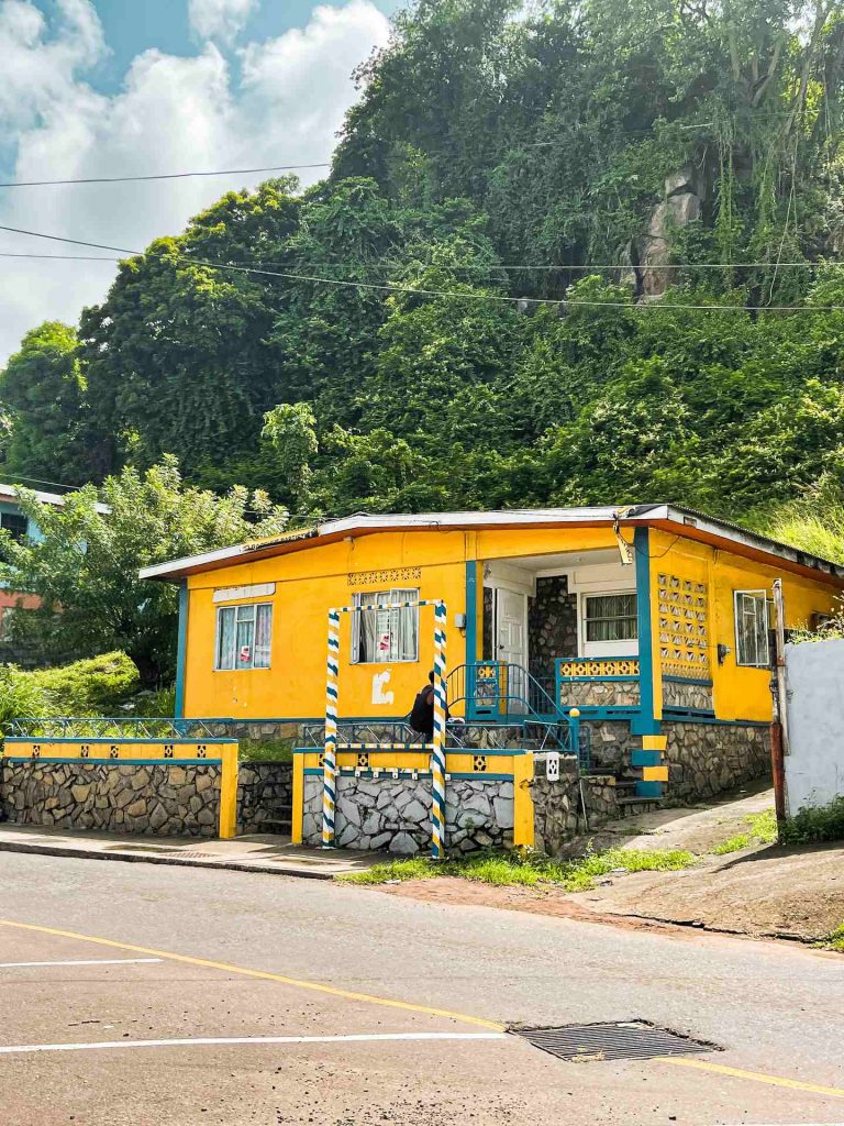 House at the side of the road by the mountainside in Saint Vincent and the Grenadines. Quarantine detour!