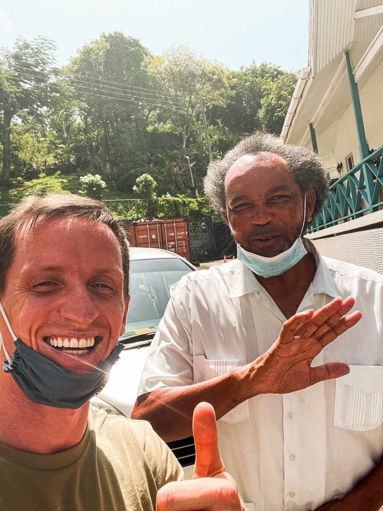 David Simpson and Uber local driver in Saint Vincent and the Grenadines. Quarantine detour!