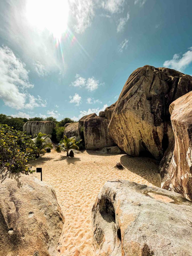 Boulders on a sunny day in British Virgin Islands. The baths at Virgin Gorda