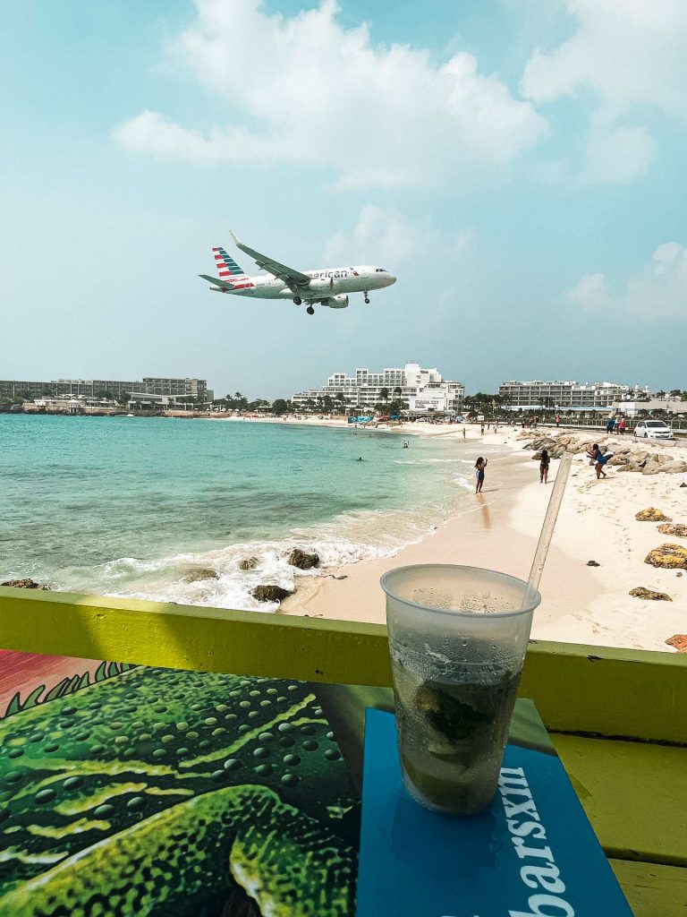 Plane landing near the beach in Sint Maarten. Unexpected access into Anguilla