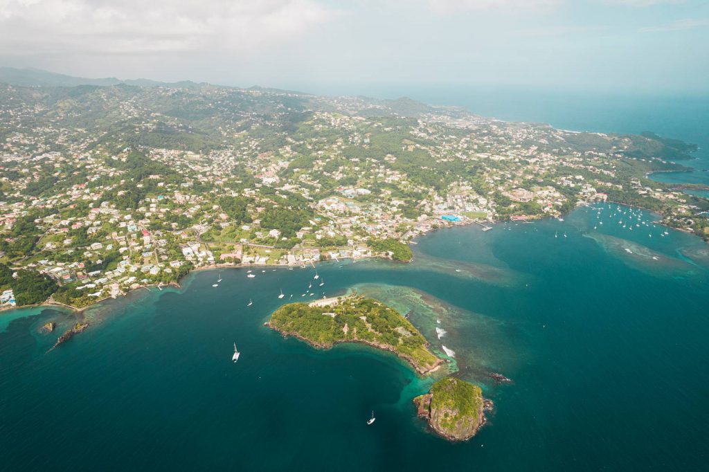 Aerial view of islands at Saint Vincent & the Grenadines. Caribbean reflection; beaches, late PCRs & incredible accom
