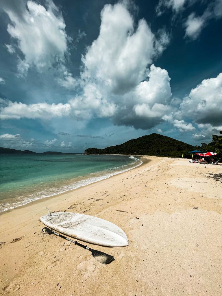 Paddleboard at the beach on a cloudy day in British Virgin Islands. BVI has me