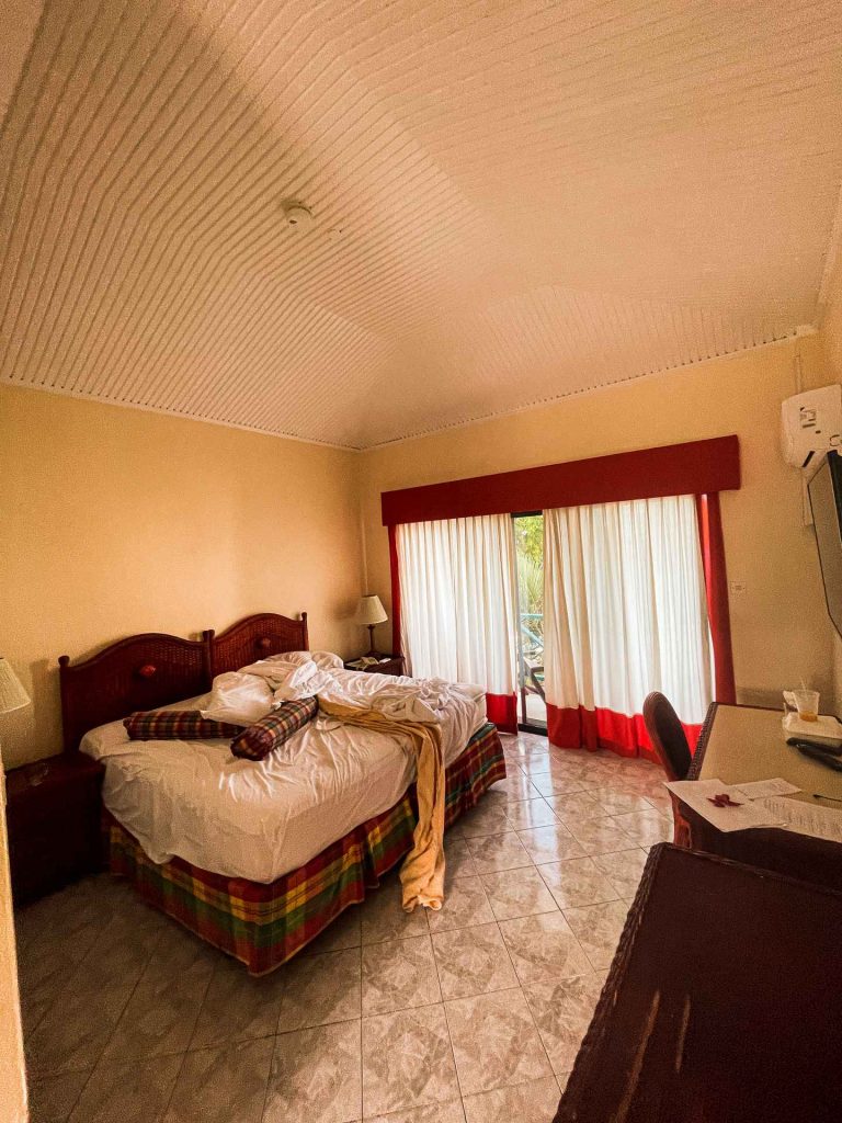 Hotel bedroom accommodations in Saint Vincent and the Grenadines. Quarantine detour!