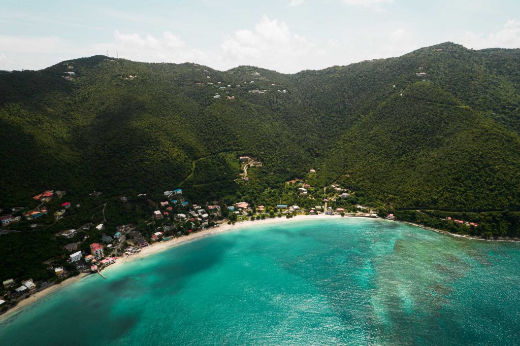 Aerial view of the sea and the island in British Virgin Islands. BVI has me