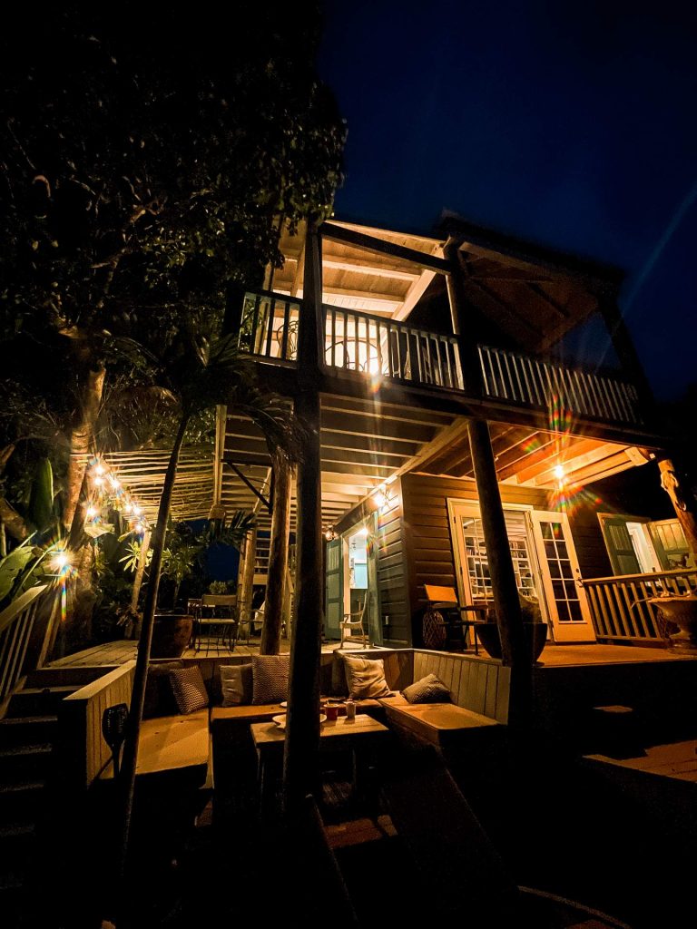 Porch at accommodation at night in British Virgin Islands. BVI has me