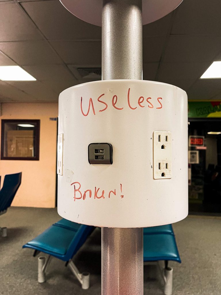 Broken airport charger in Saint Vincent and the Grenadines. Quarantine detour!