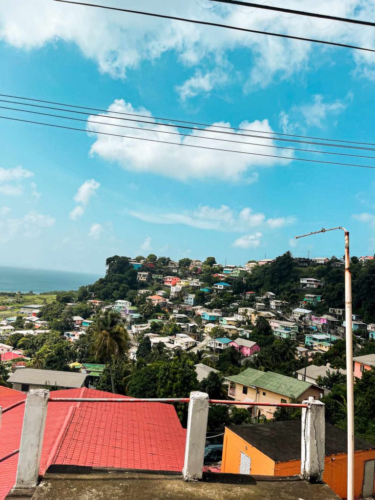 Rooftops and trees on a sunny day in Saint Vincent and the Grenadines. Quarantine detour!