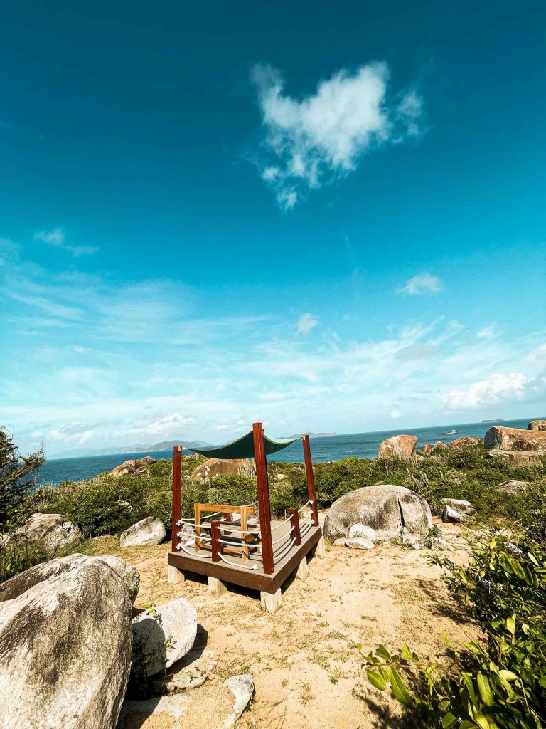 Viewing platform for the sea in British Virgin Islands. The baths at Virgin Gorda