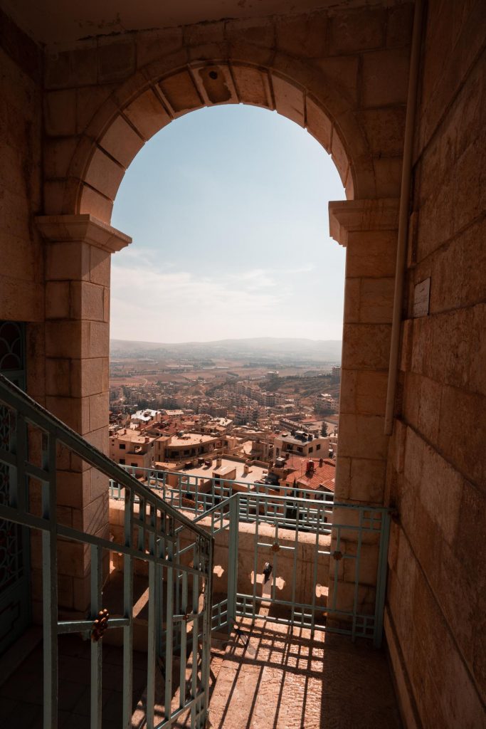 Windows of Monastery of Seydnaia in Syria. Driving into Syria