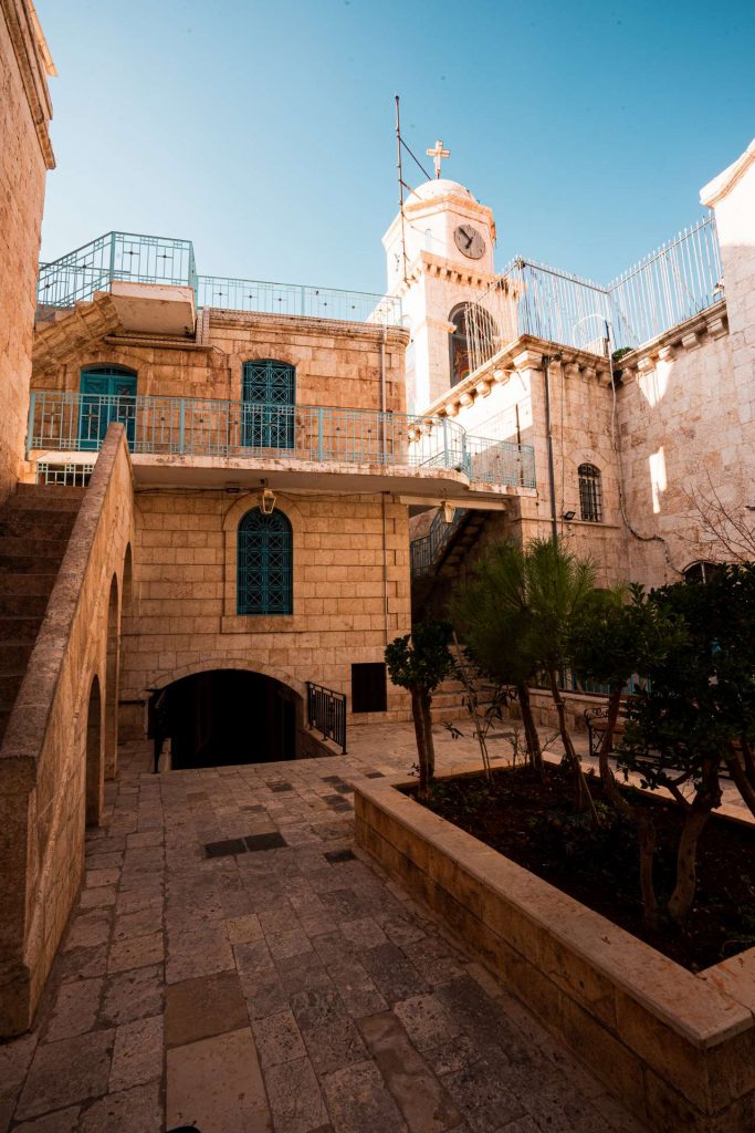 Courtyard inside of Monastery of Seydnaia in Syria. Driving into Syria
