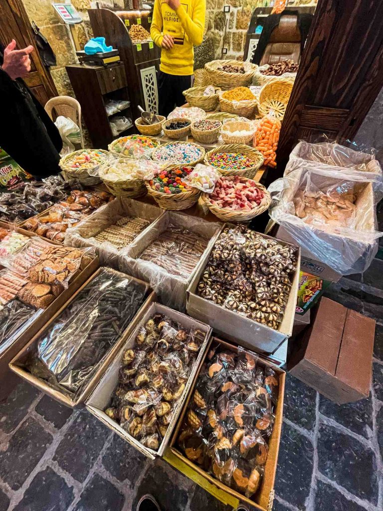 Different kinds of sweets from a shop in Aleppo. A day in Aleppo and generosity of new friends