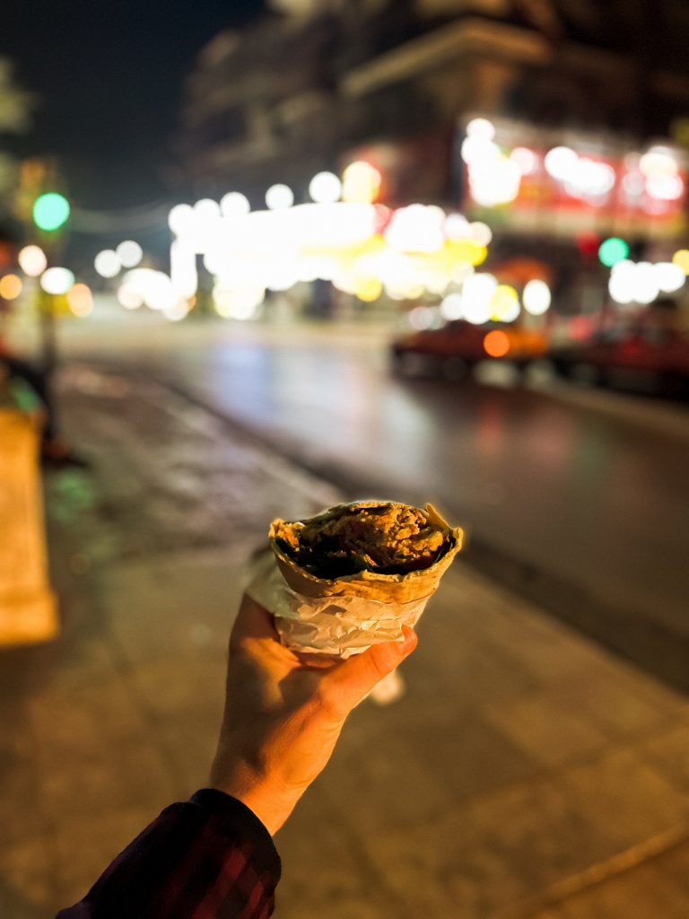 Ice cream cone at night by the street in Aleppo. A day in Aleppo and generosity of new friends