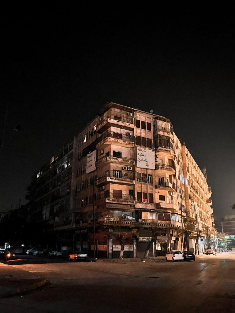 Building at night in Aleppo. A day in Aleppo and generosity of new friends