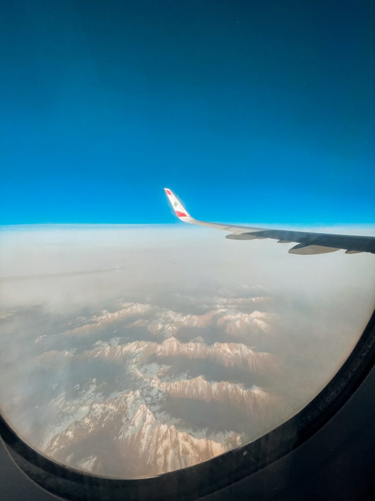 Plane window view of clouds in Lebanon. On my way to Syria