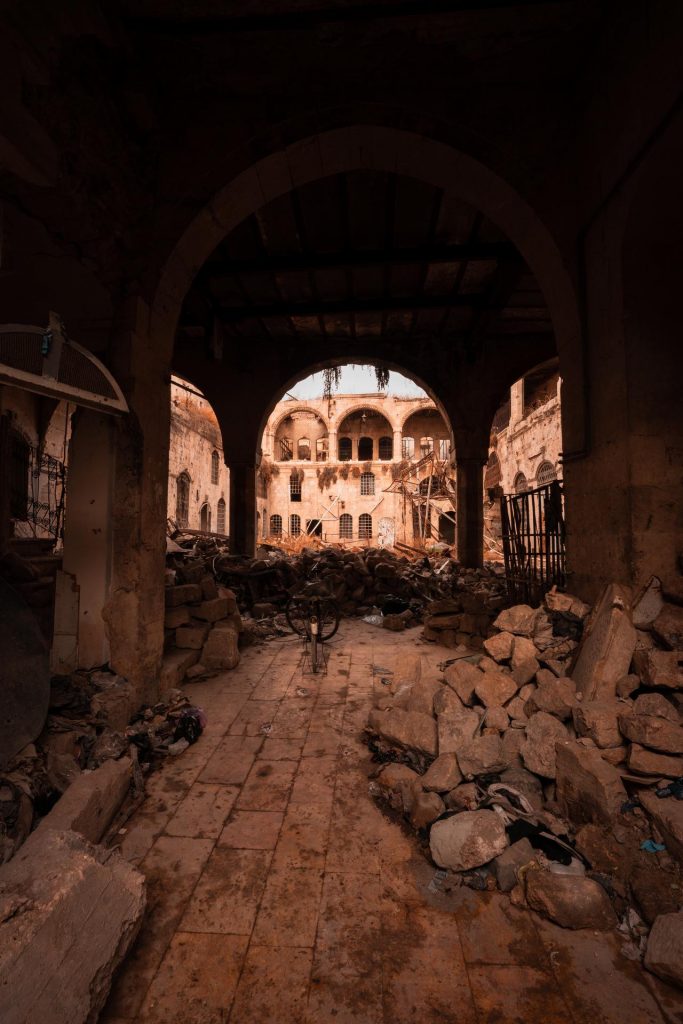 Rubble inside war damaged building in Aleppo. A day in Aleppo and generosity of new friends