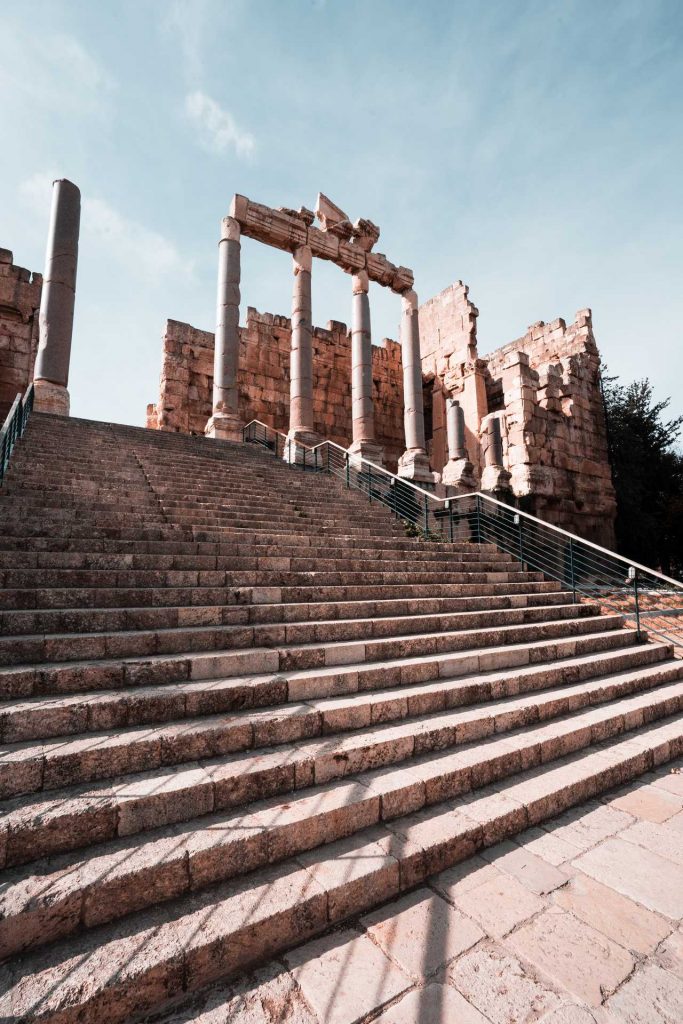 Stairs to ruins and columns in Baalbek, Lebanon. The worst driver and Baalbek
