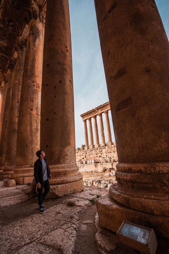 David Simpson standing by a column in Baalbek, Lebanon. The worst driver and Baalbek