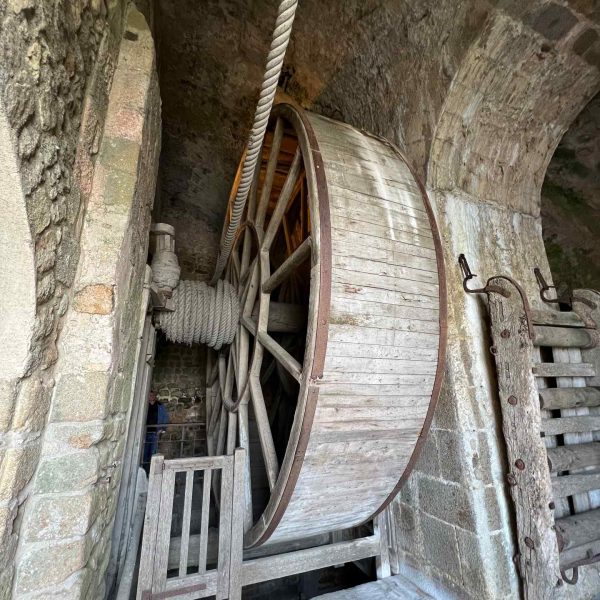 Giant pulley in Mont Saint Michel in Normandy, France. The best steak & omelette in the world in the same day