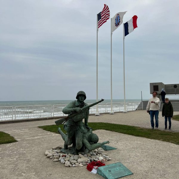 Soldier monument in Omaha beach in Normandy, France. Is there any such thing as a good beach in Normandy?
