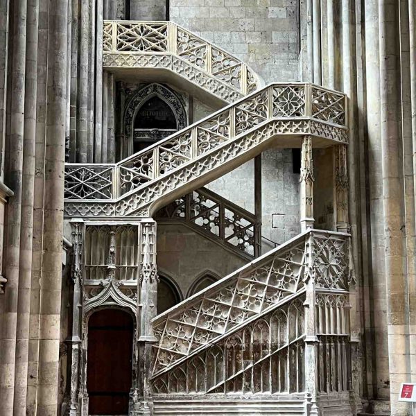 Staircase inside cathedral at Rouen in Normandy, France. The best viewpoint, museum and cafe in France