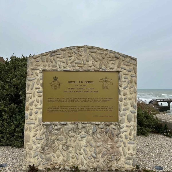 Memorial marker at Omaha beach in Normandy, France. Is there any such thing as a good beach in Normandy?