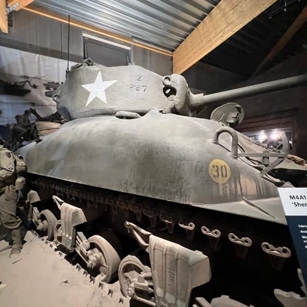 Tank exhibit in Overlord Museum in Normandy, France. Is there any such thing as a good beach in Normandy?