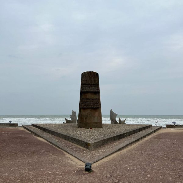 Marker at Omaha beach in Normandy, France. Is there any such thing as a good beach in Normandy?