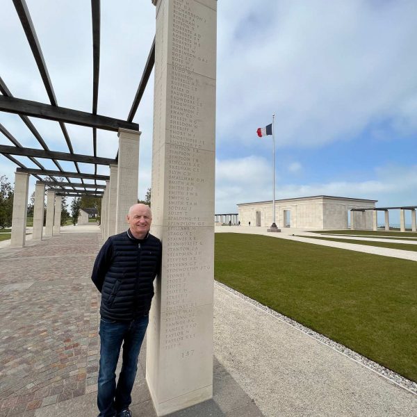 Dad in British Memorial in Normandy, France. Is there any such thing as a good beach in Normandy?